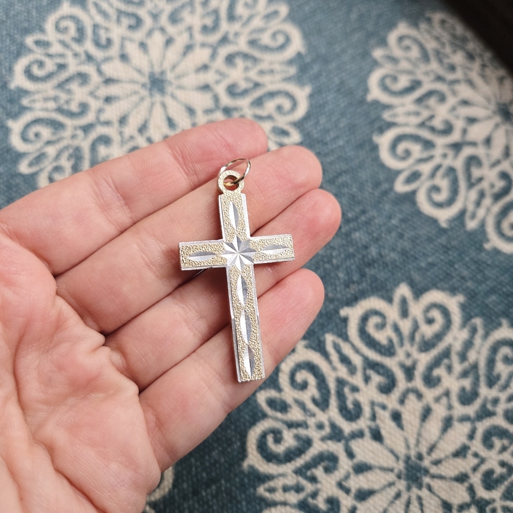 Vintage Ornate Silver & Gold Cross Pendant